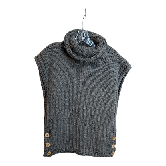 no brand Sweaters - Charcoal Gray Turtleneck Cowl-neck Chunky Knit Vest Sweater